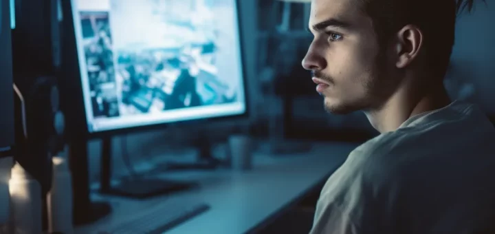 Фото молодой человек перед монитором компьютера